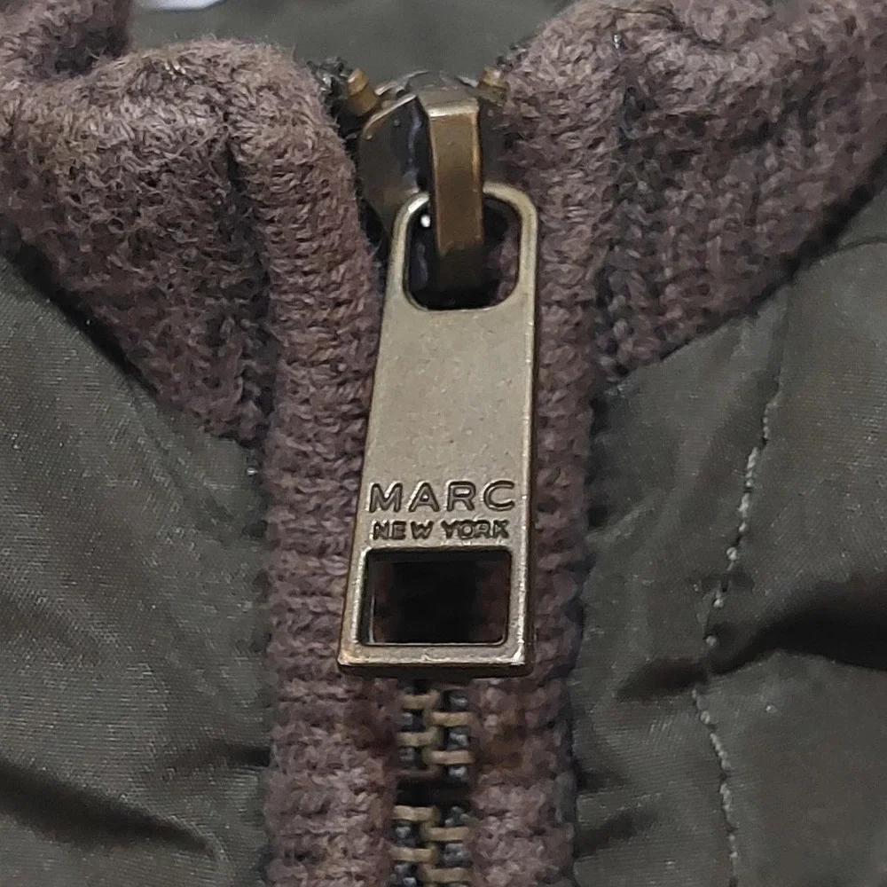 Marc New York Andrew Marc Mens Olive‎ Green Hybrid Quilted Knit Hooded Jacket M